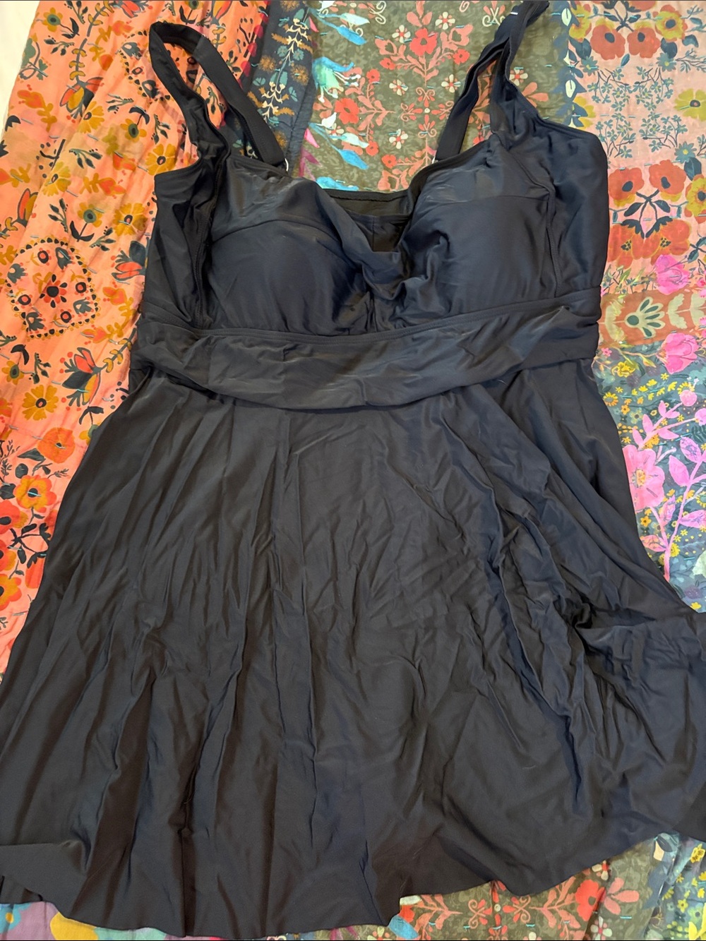 Black One-Piece Swim Dress with Supportive Bust